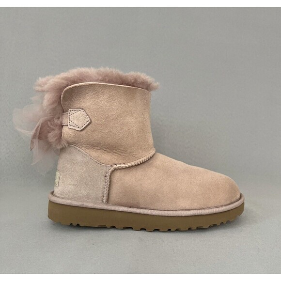 Womens Uggs Boots Bailey Bow Tulle Mini Dusk Pink Purple Sz 6 Fits 7 Suede Rare - Picture 11 of 16